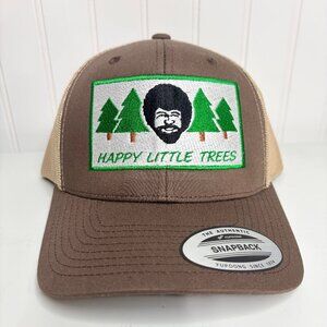 Happy Little Trees Embroidered Hat Yupoong Retro Trucker Mesh Snapback Funny